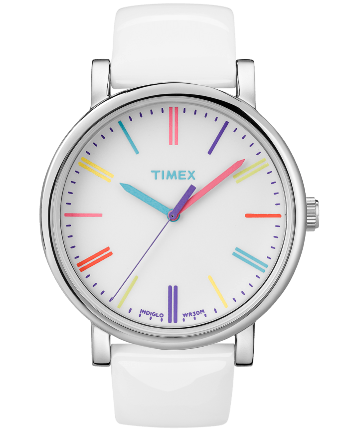 Originals 38mm Patent Leather Strap Watch Silver-Tone/White large