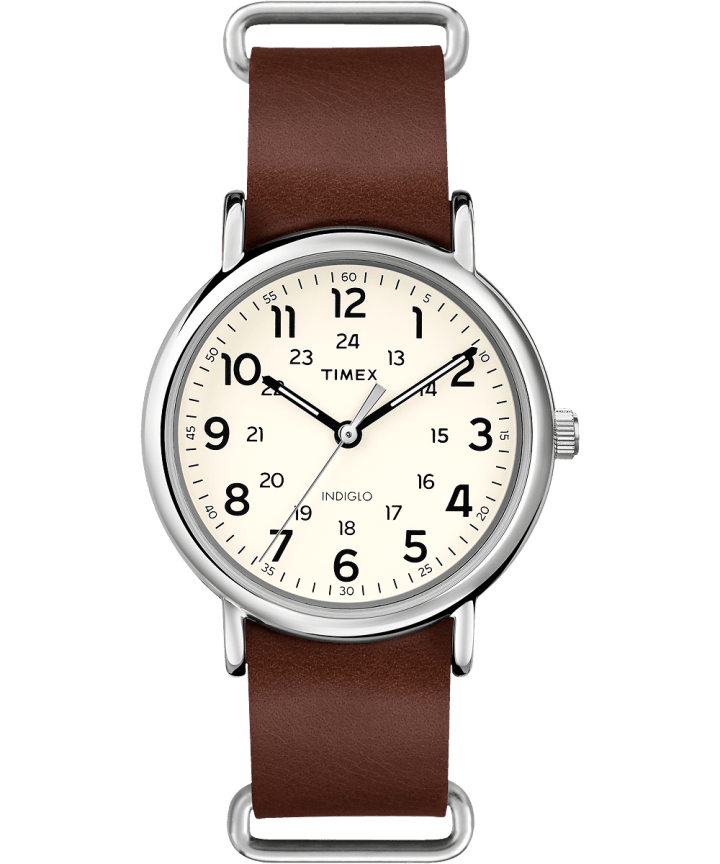 Weekender 40mm Leather Watch Silver-Tone/Brown/Cream large
