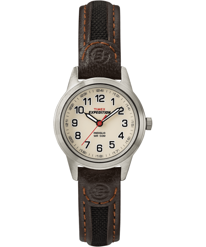 Expedition Field Mini 26mm Leather Strap Watch Silver-Tone/Brown/Natural large
