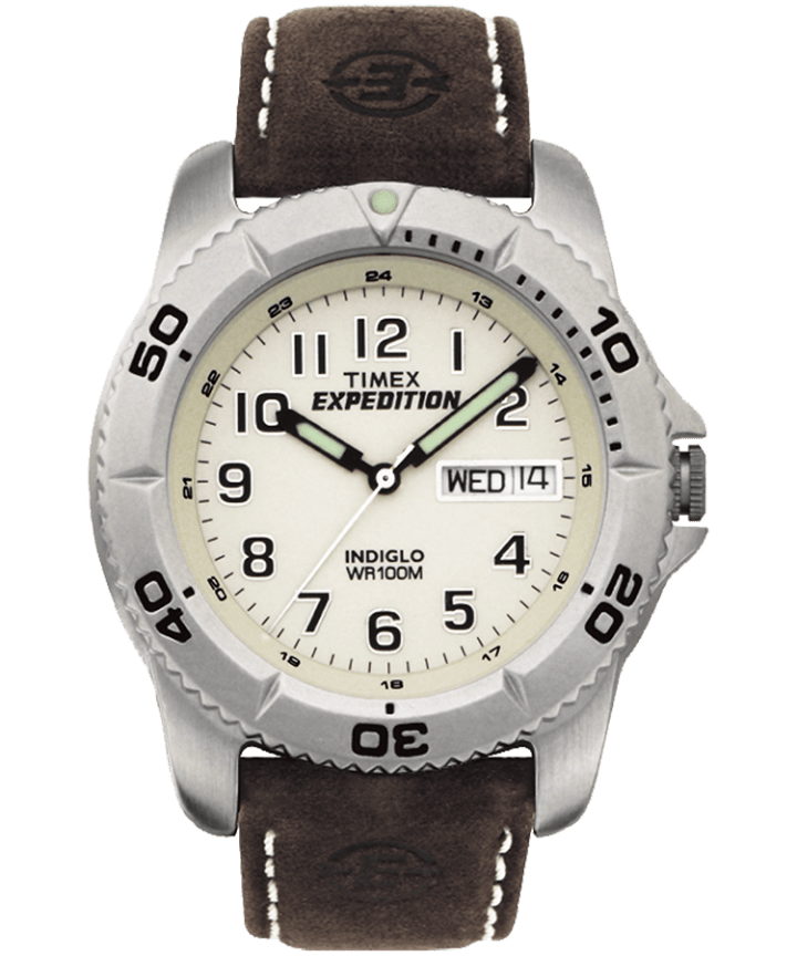 Expedition Traditional 40mm Leather Strap Watch Silver-Tone/Brown/Natural large