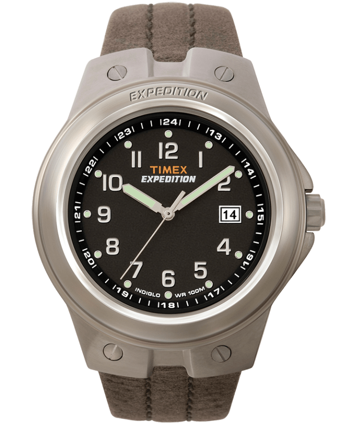 Expedition Metal Tech 40mm Leather Strap Watch Silver-Tone/Brown/Black large
