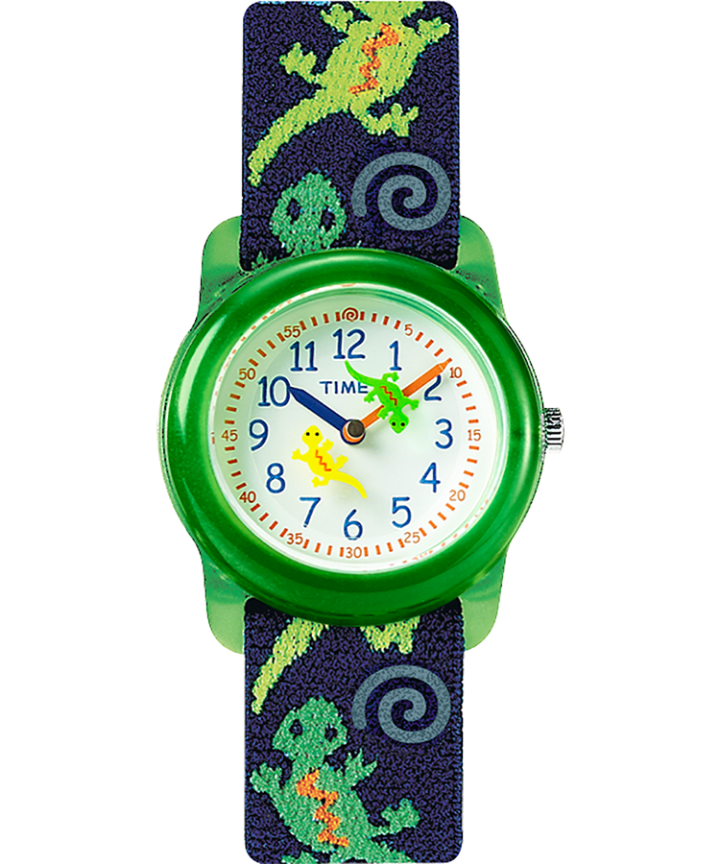 Kids Analog 29mm Elastic Fabric Strap Watch Green/Blue/White large
