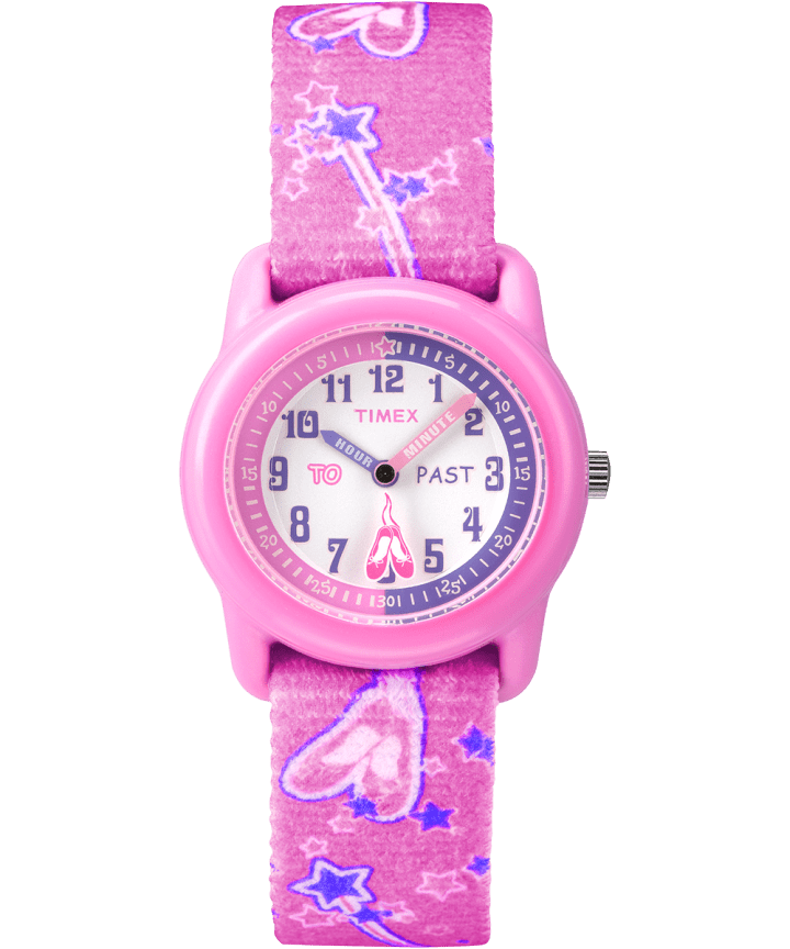 Kids Analog 29mm Elastic Fabric Strap Watch Pink/White large