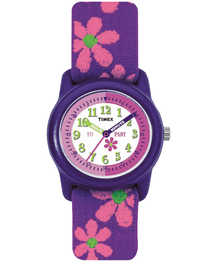 Kids Analog 29mm Elastic Fabric Strap Watch Purple/White large