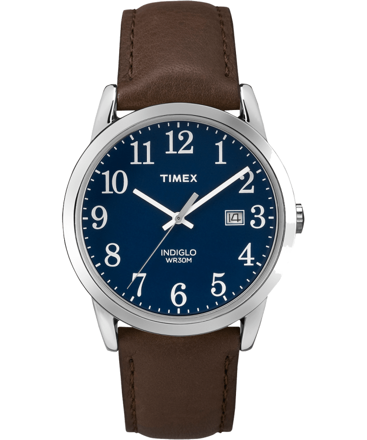 Montre Easy Reader 38 mm Bracelet en cuir Silver-Tone/Brown/Blue large