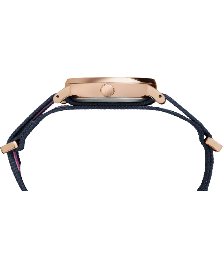 Fairfield 37 mm grande, bracelet en nylon ton or rose/bleu/blanc