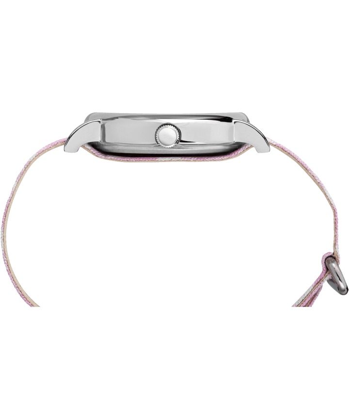 Weekender Patterned 38mm Fabric Strap Watch Chrome/Pink/White large