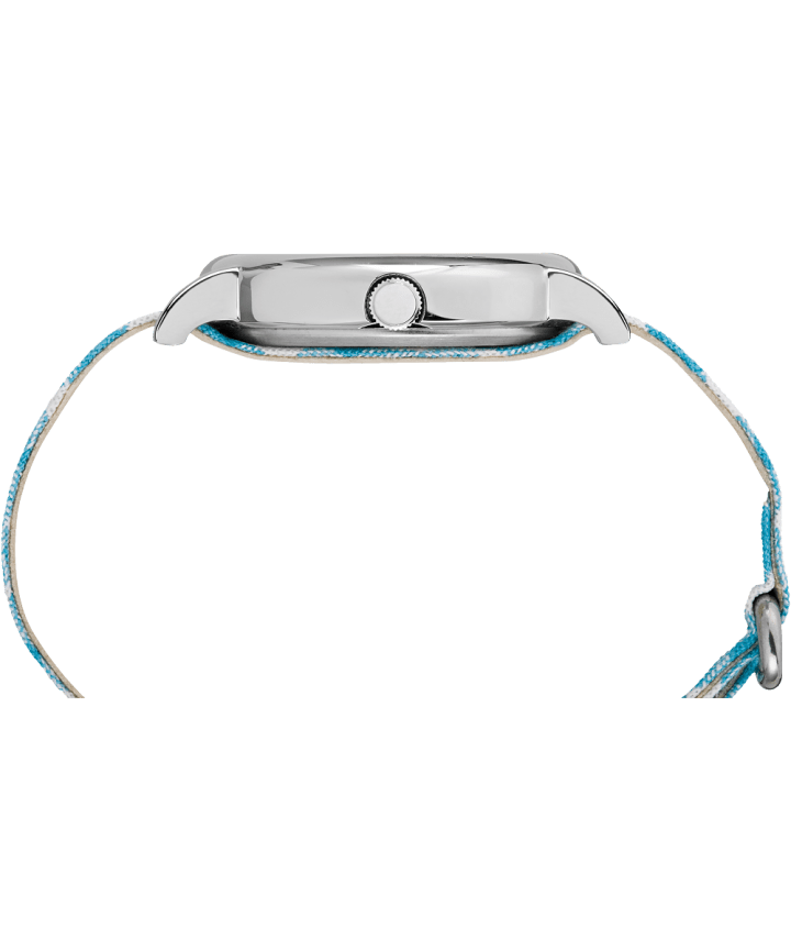 Weekender Patterned 38mm Fabric Strap Watch Chrome/Blue/White large