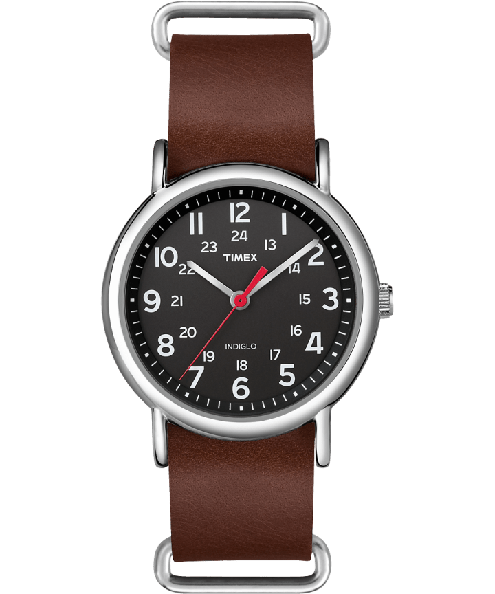Weekender 38mm Leather Strap Watch Silver-Tone/Brown/Black large
