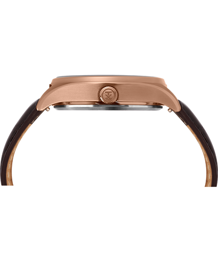 Waterbury Traditional Day Date 42mm Leather Strap Watch Gold-Tone/Brown large