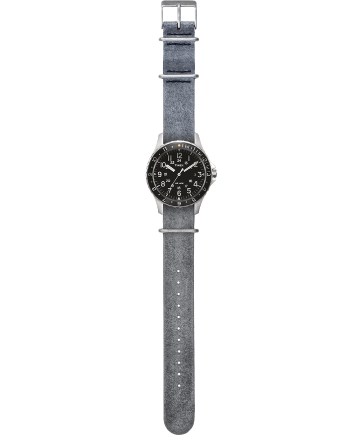 Navi Ocean 38mm Stonewashed Leather Strap Watch Stainless-Steel/Gray/Black large