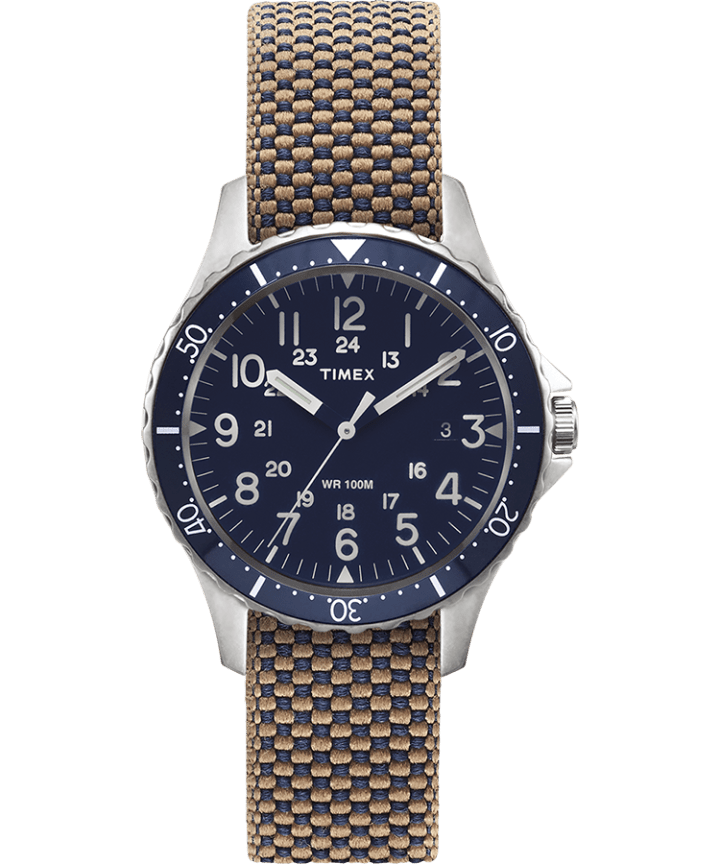 Navi Ocean 38mm Reversible Stonewashed Fabric Strap Watch Stainless-Steel/Blue/Black large