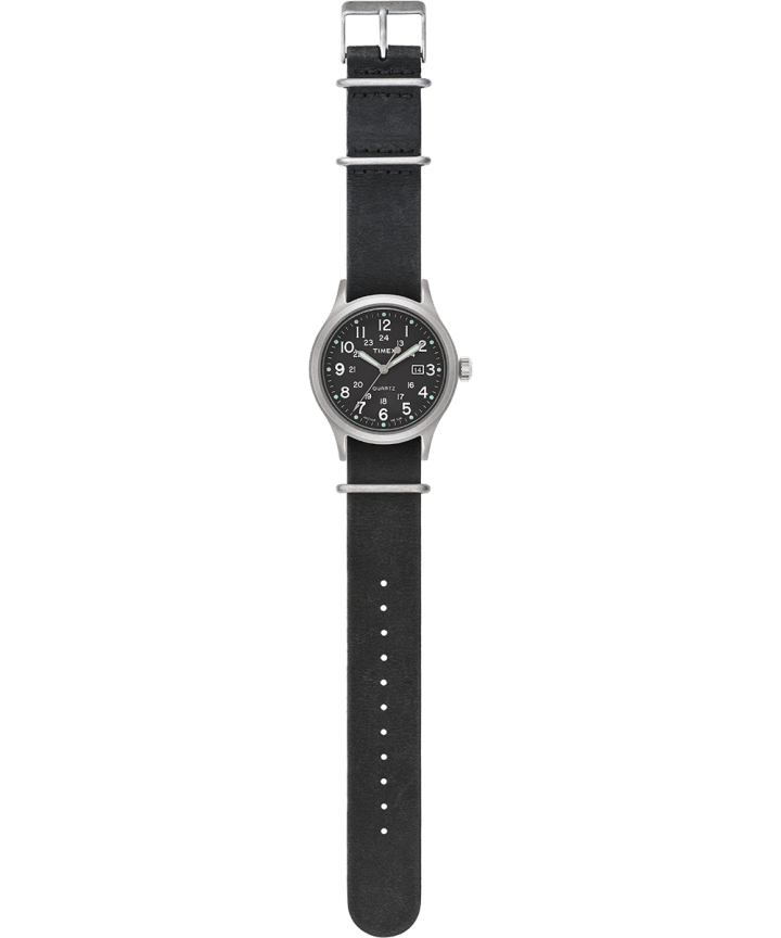 Allied 40mm Stonewashed Leather Strap Watch Silver-Tone/Black/Green large