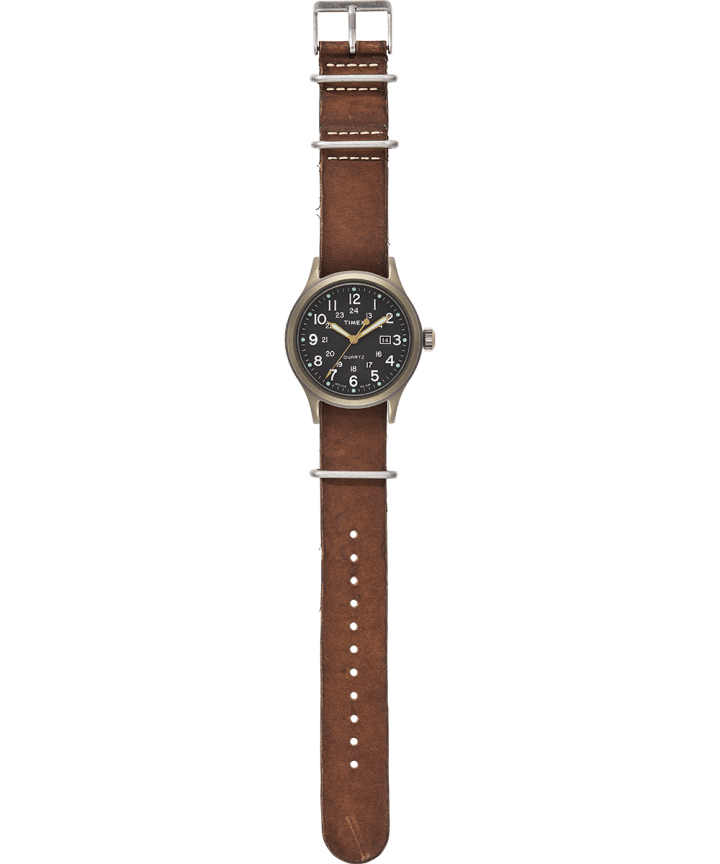 Allied 40mm Stonewashed Leather Strap Watch Bronze-Tone/Brown/Black large