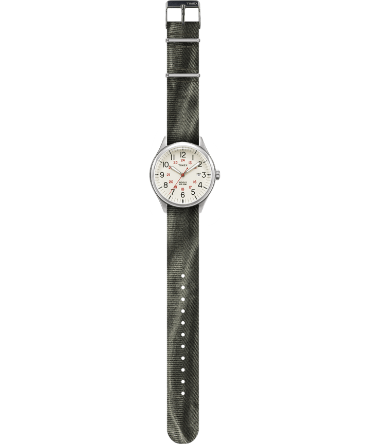 Waterbury United 38mm Stonewashed Fabric Strap Watch Silver-Tone/Green/Natural large