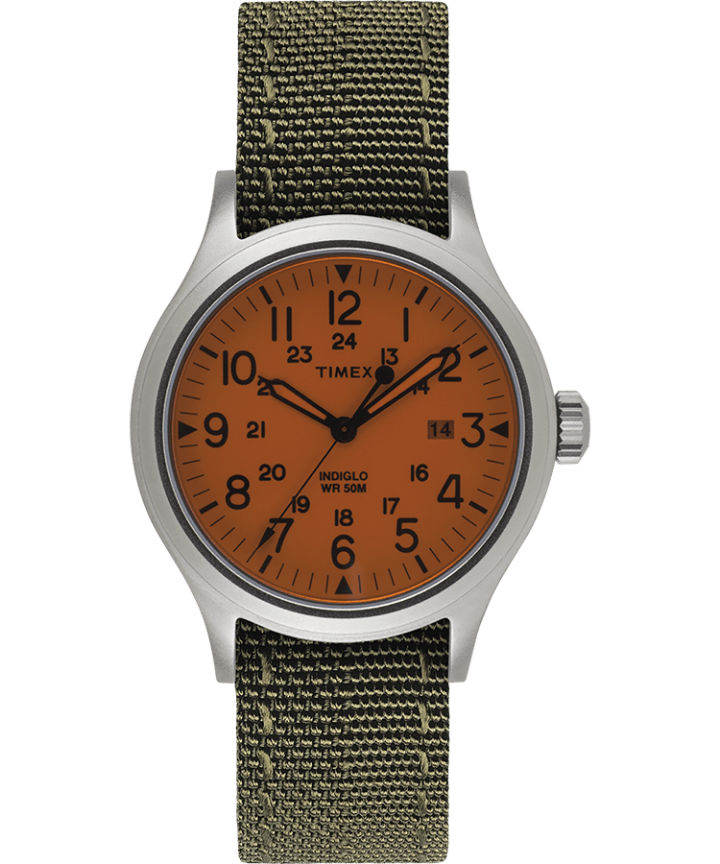 Allied 40mm Reflective and Reversible Fabric Strap Watch Silver-Tone/White large