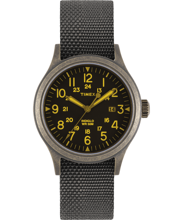 Allied 40mm Reflective and Reversible Fabric Strap Watch Gold-Tone/Black large