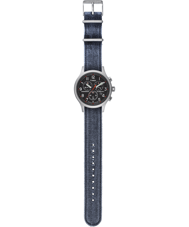 Allied Chronograph 42mm Stonewashed Fabric Strap Watch Silver-Tone/Blue/Black large