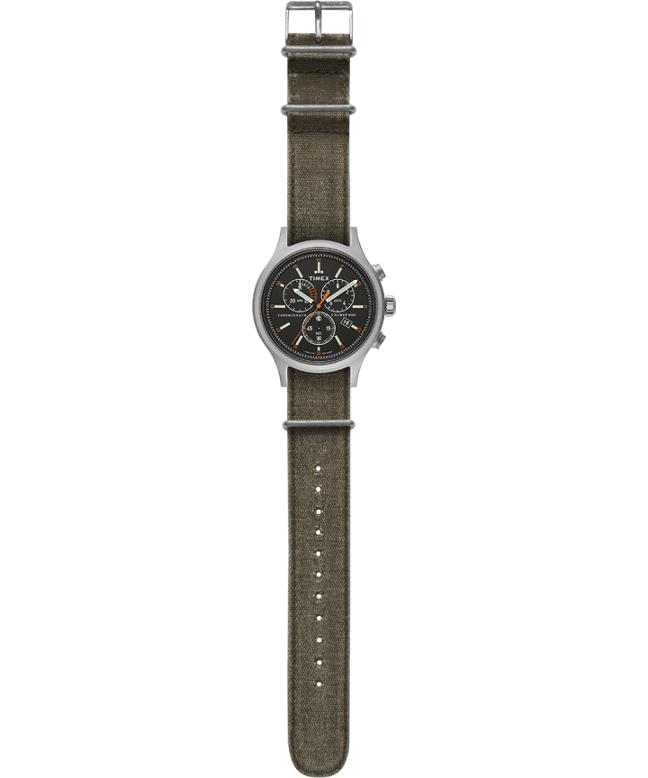 Allied Chronograph 42mm Stonewashed Fabric Strap Watch Silver-Tone/Green/Black large