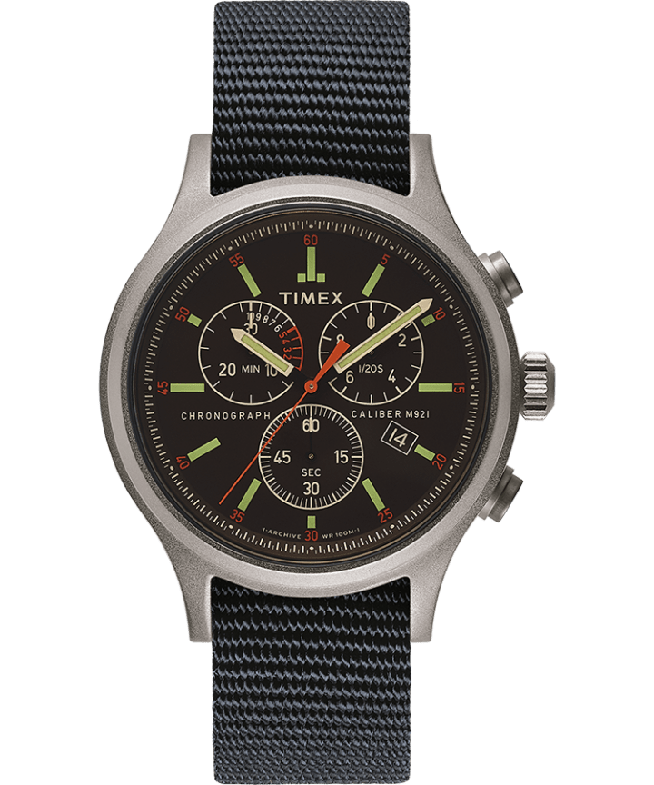 Allied Chronograph 42mm Reflective and Reversible Fabric Strap Watch Silver-Tone/Black large