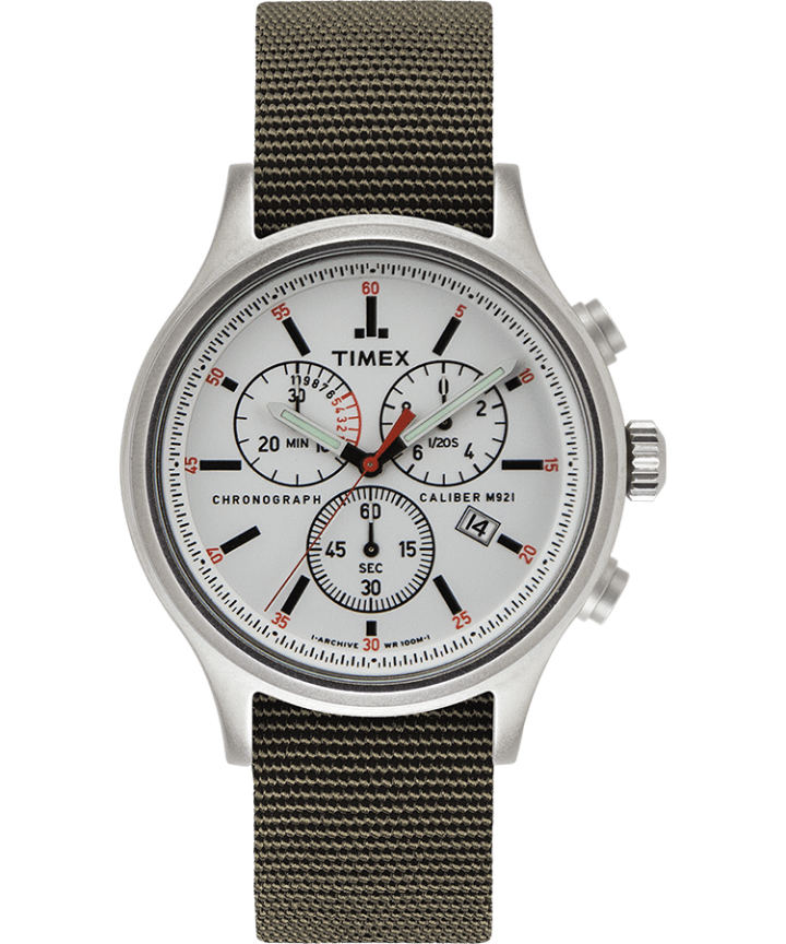 Allied Chronograph 42mm Reflective and Reversible Fabric Strap Watch Silver-Tone large