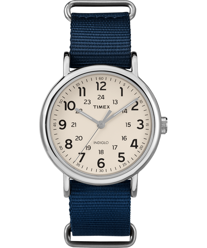Weekender 40mm Nylon Slip-Through Strap Watch Silver-Tone/Tan/Blue large