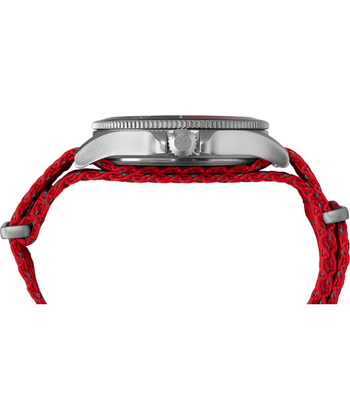 Allied® Coastline 43mm Fabric Strap Watch Silver-Tone/Red/Black large