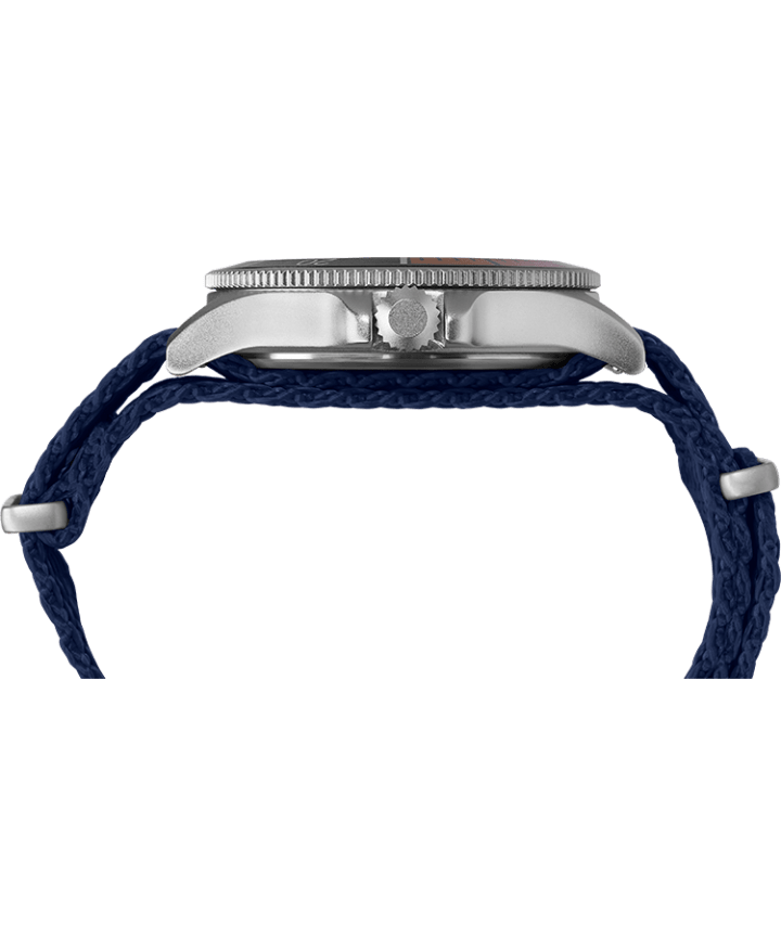 Allied® Coastline 43mm Fabric Strap Watch Silver-Tone/Blue large