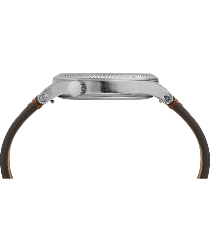Allied LT 40mm Leather Strap Watch Silver-Tone/Brown/Gray large