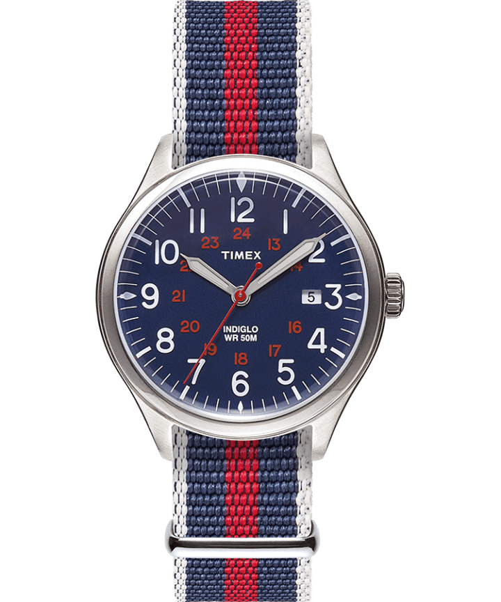 Waterbury United 38mm Fabric Strap Watch Stainless-Steel/Blue large
