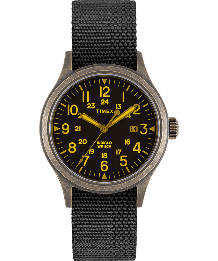 Allied 40mm Reflective and Reversible Fabric Strap Watch Gold-Tone/Black large