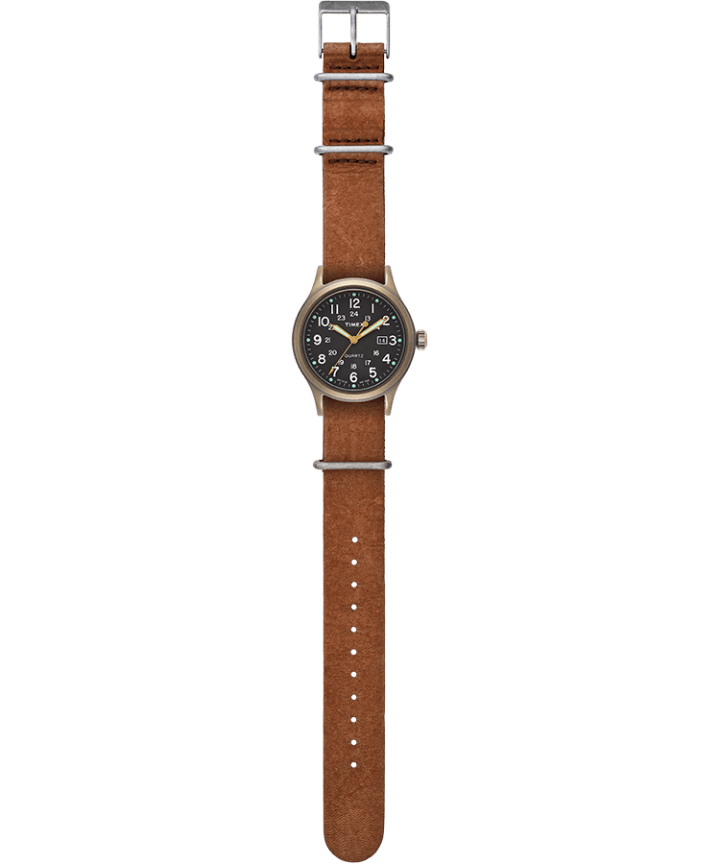 Allied 40mm Stone Washed Leather Strap Watch Bronze-Tone/Brown/Black large