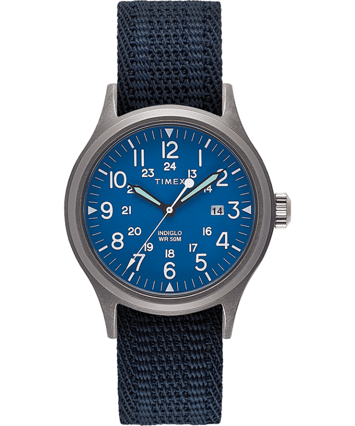 Allied 40mm Reflective and Reversible Fabric Strap Watch Silver-Tone/Blue large