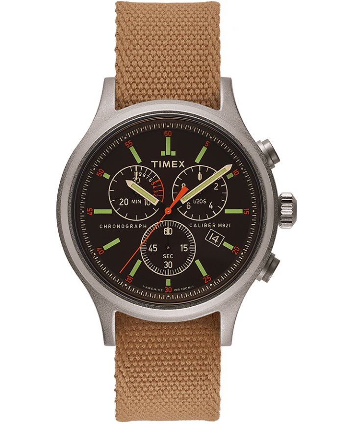 Allied Chronograph 42mm Reflective and Reversible Fabric Strap Watch Silver-Tone/Black large