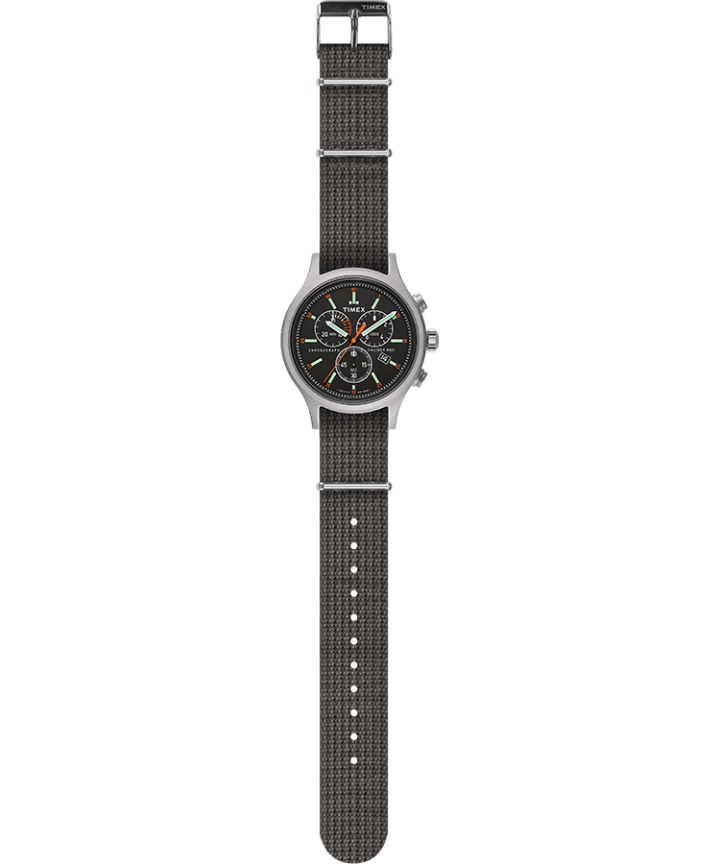 Allied Chronograph 42mm Fabric Strap Watch Silver-Tone/Gray/Black large