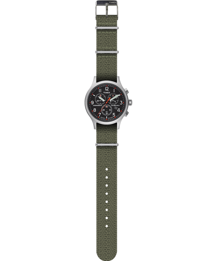 Allied Chronograph 42mm Fabric Strap Watch Silver-Tone/Green/Black large