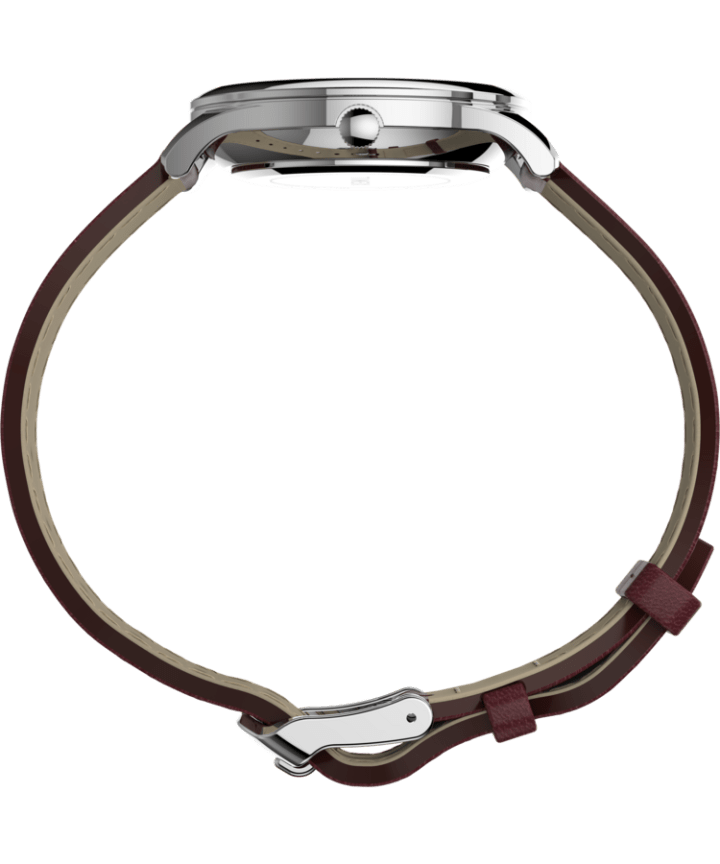 Modern Easy Reader 32mm Leather Strap Watch Silver-Tone/Red/White large