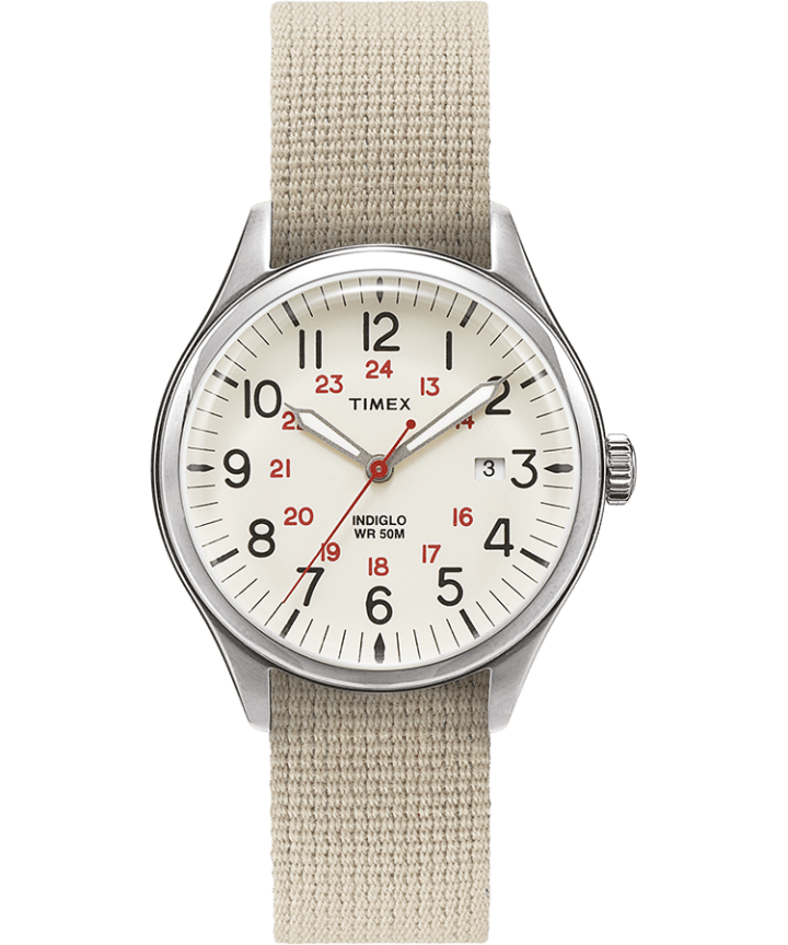 Waterbury United 38mm Fabric Strap Watch Cream/Blue large