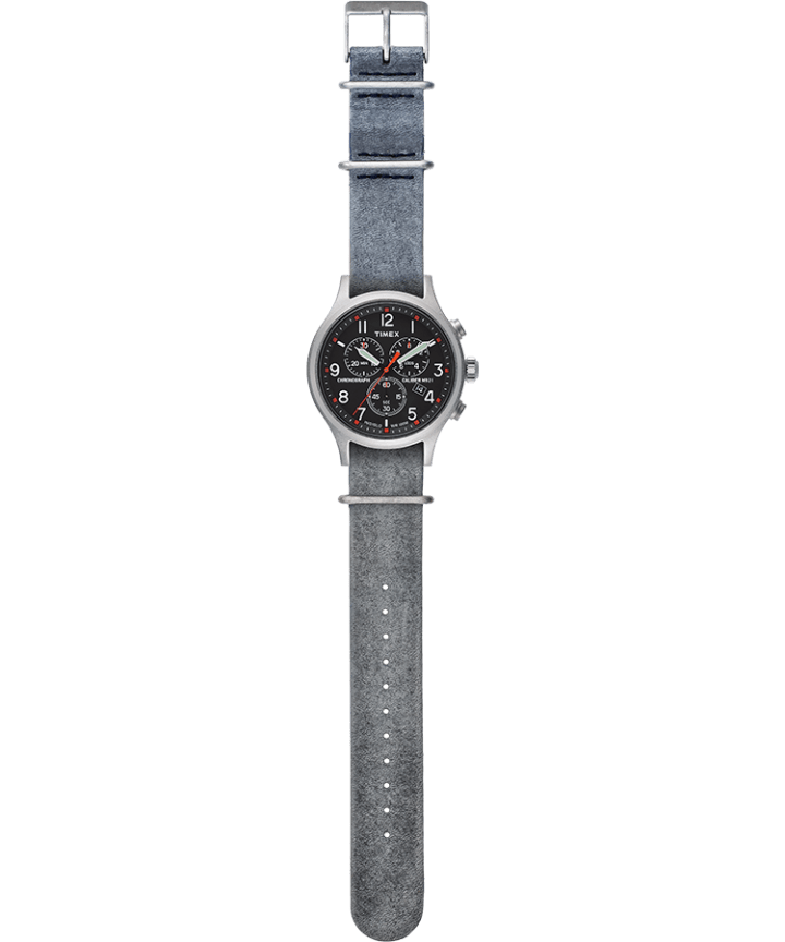 Allied Chronograph 42mm Leather Strap Watch Silver-Tone/Gray/Black large