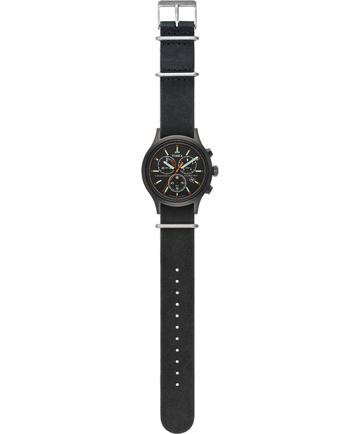 Allied Chronograph 42mm Leather Strap Watch Black/Black large