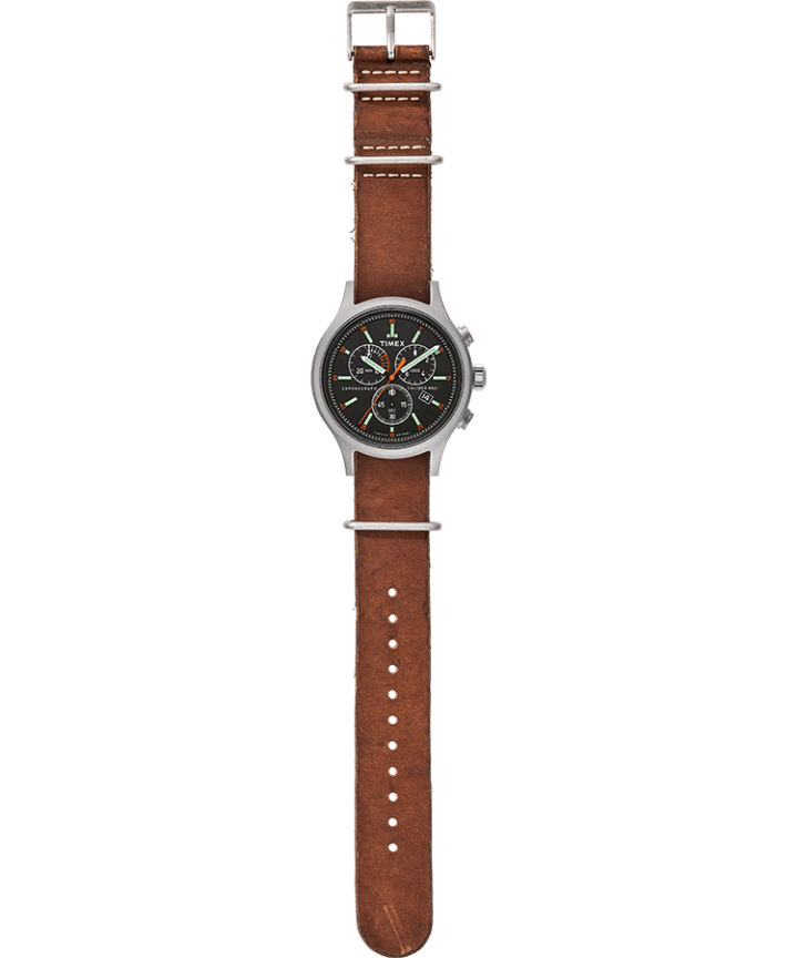 Allied Chronograph 42mm Leather Strap Watch Silver-Tone/Brown/Black large