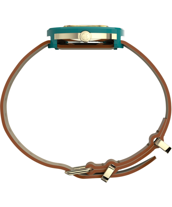 Variety™ 34mm Leather Strap Watch Blue/Tan/Gold-Tone large