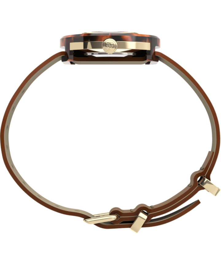 Variety™ 34mm Leather Strap Watch Gold-Tone/Brown large