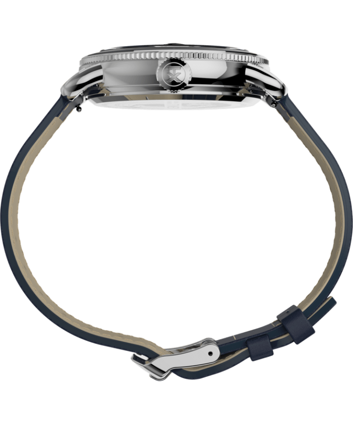 Port 42mm Leather Strap Watch Stainless-Steel/Blue/Black large