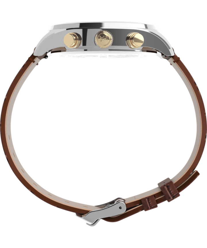 Waterbury Traditional Chronograph 42mm Leather Strap Watch Stainless-Steel/Brown/Cream large