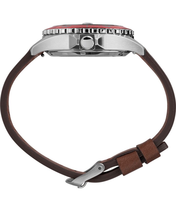 Navi XL Automatic 41mm Leather Strap Watch Stainless-Steel/Brown/Red large