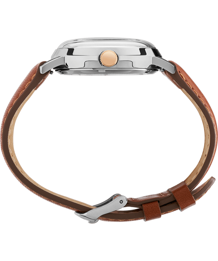 Marlin® Automatic Day-Date 40mm Leather Strap Watch Stainless-Steel/Brown/Cream large