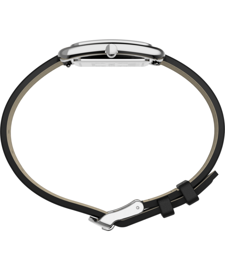 Addison 25mm Leather Strap Watch Silver-Tone/Black large