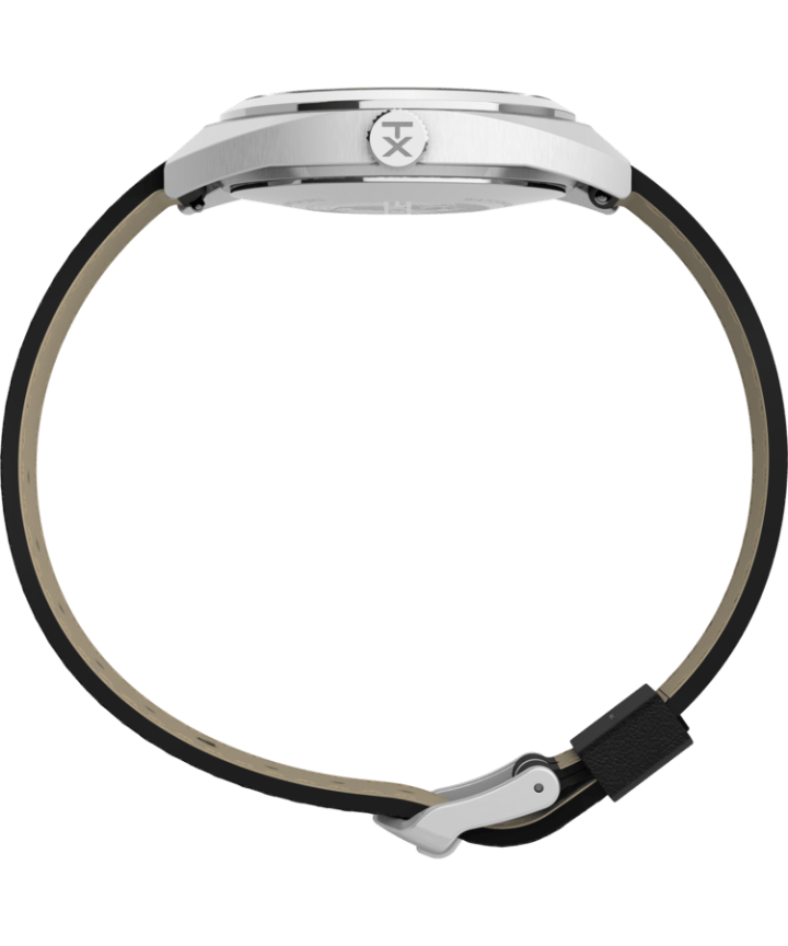 Milano XL 38mm Leather Strap Watch Stainless-Steel/Black/Silver-Tone large