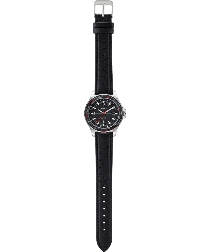 Navi World Time 38mm Leather Strap Watch Stainless-Steel/Black large